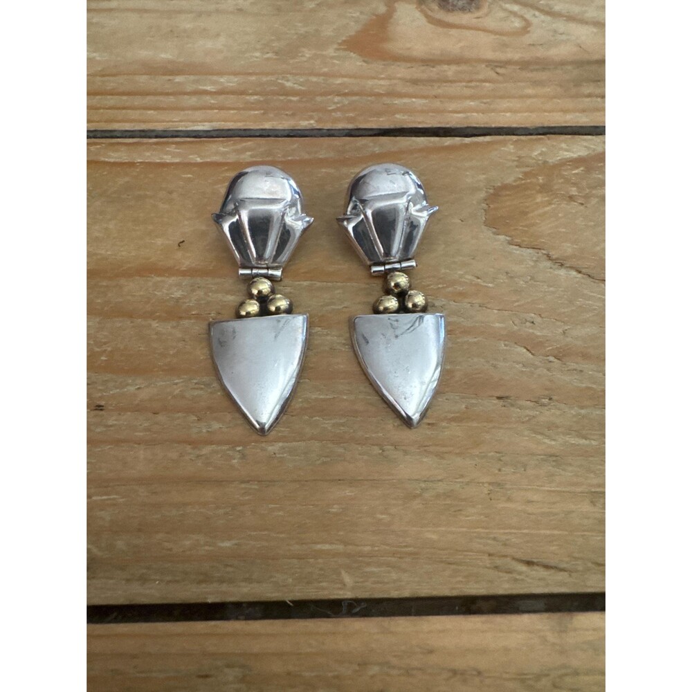 Vintage Sterling Silver and Copper Hinged Long Earrings Made in Mexico